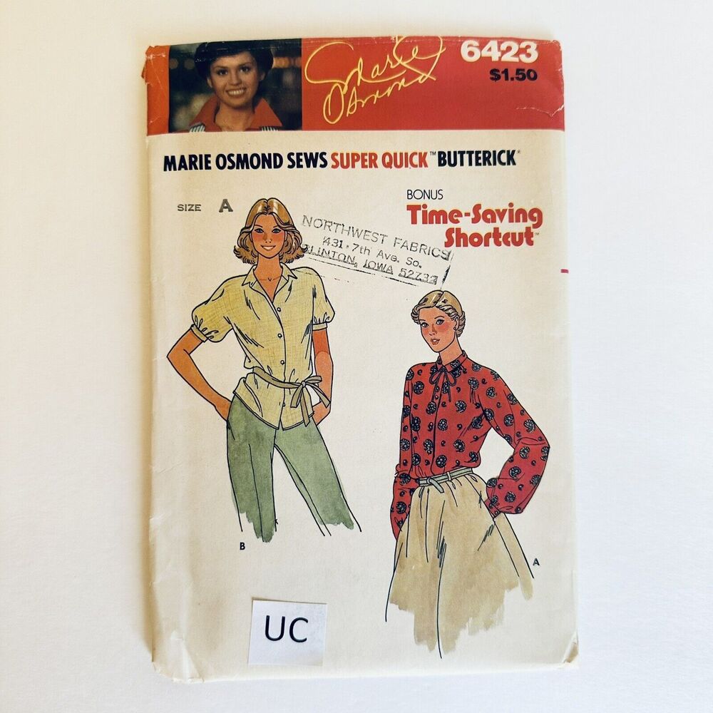 Vintage Butterick 6423 Marie Osmond Blouses EASY Sewing Pattern Sz 6-14 UNCUT